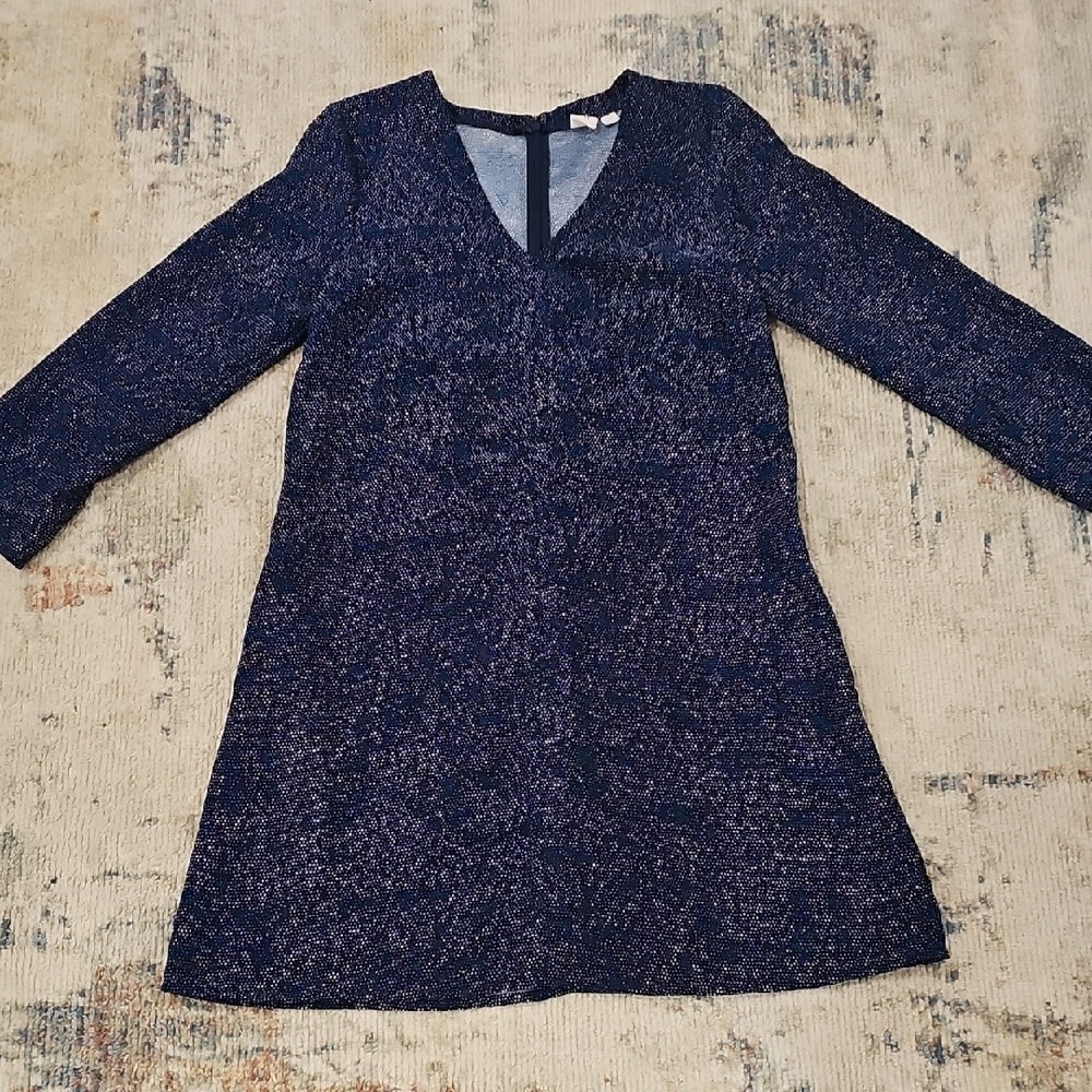 Gap Dress Womens XSmall Blue Long Sleeve V Neck Back Zip Shift Polyester